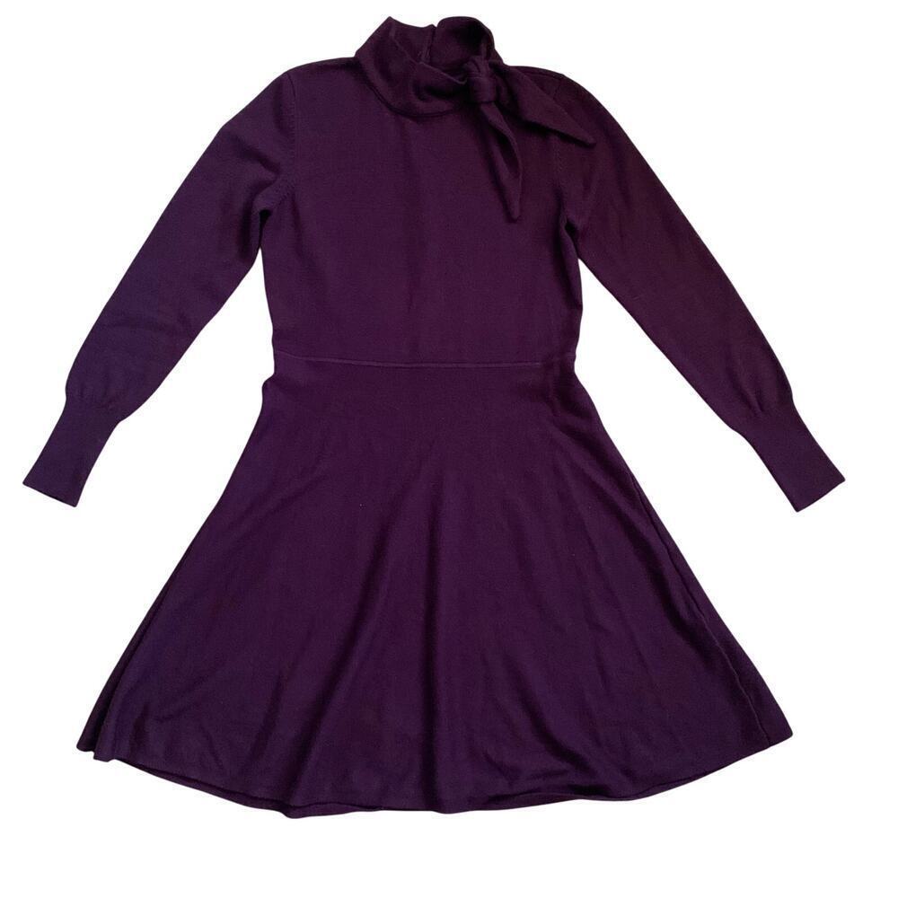 Eliza J Long Sleeve Mock Neck Fit & Flare A Line Burgundy Knit Dress Size M